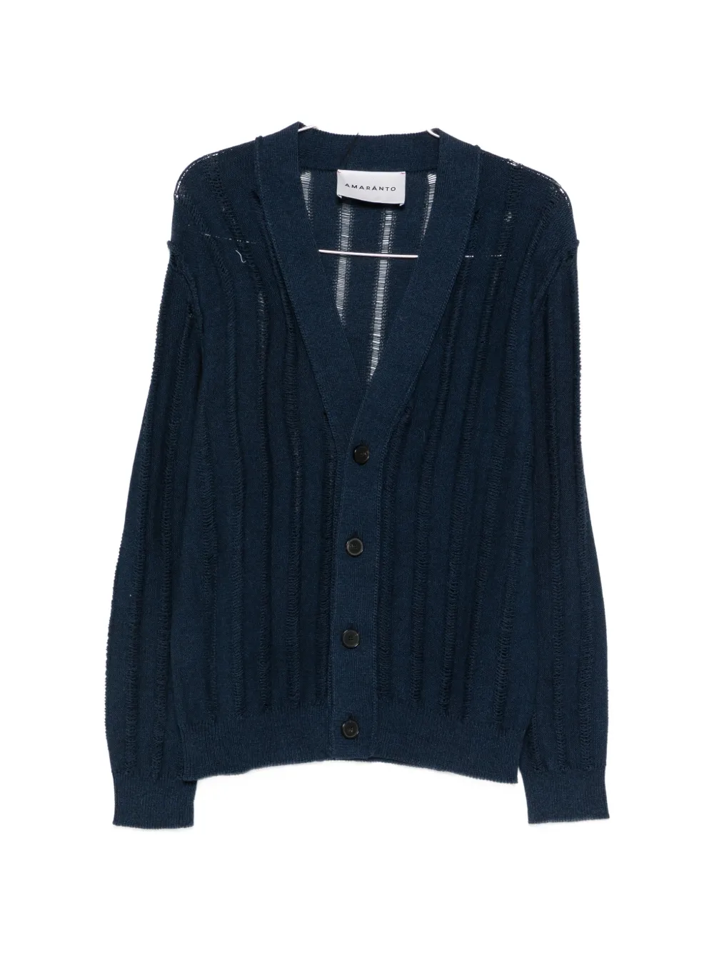 AMARANTO open-knit ribbed cardigan - Blu
