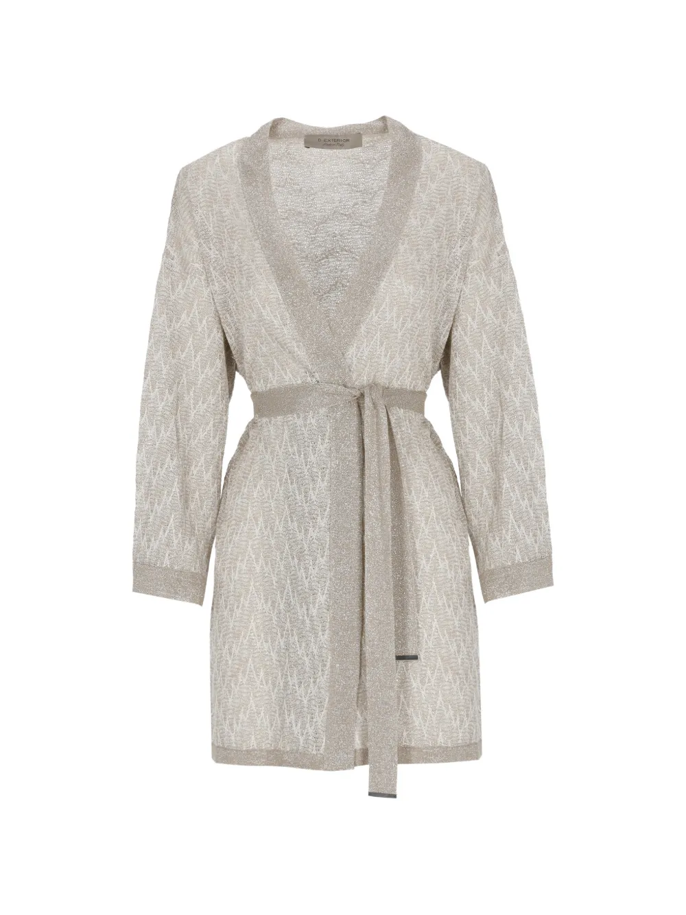 D.Exterior metallic-thread belted cardigan - Grigio