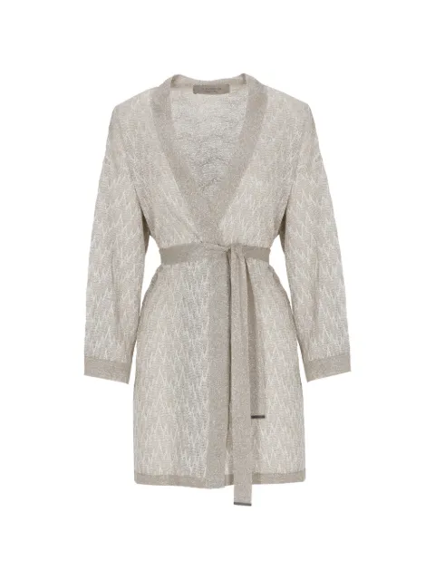 D.Exterior metallic-thread belted cardigan