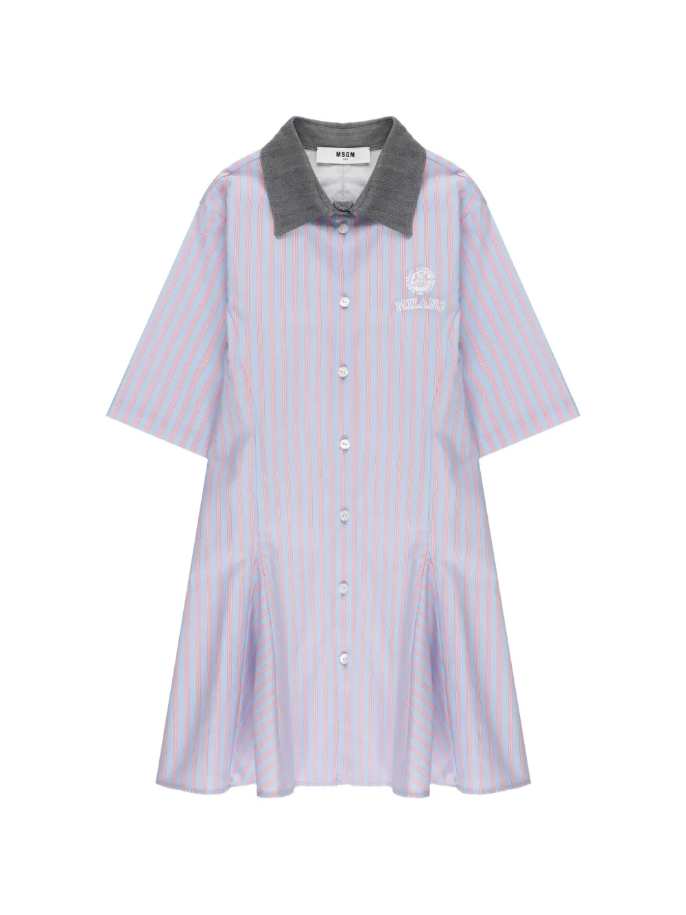 MSGM Kids button-down striped collared cotton dress - Blu