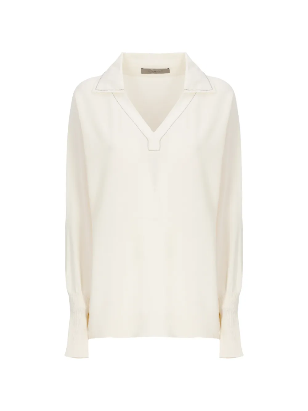 D.Exterior chain-trim collared top - Bianco