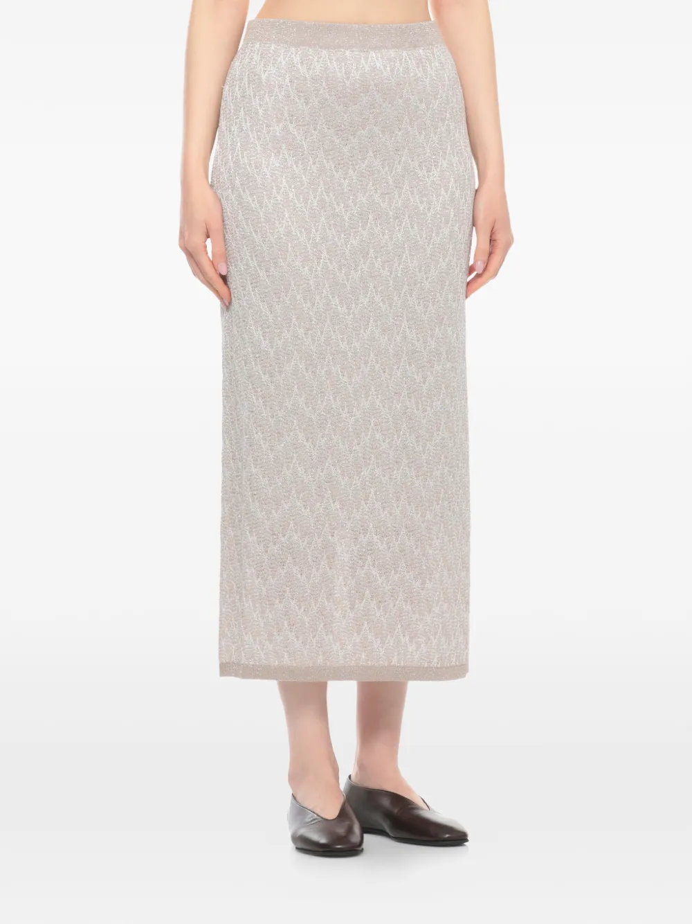 D.Exterior zigzag-knit metallic-thread skirt - Grigio