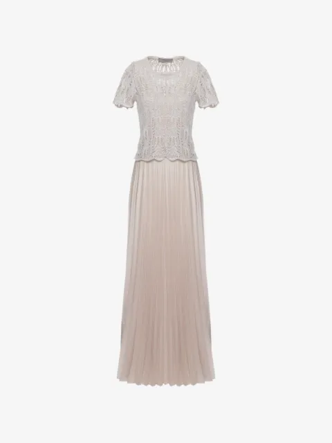 D.Exterior crochet-knit pleated maxi dress