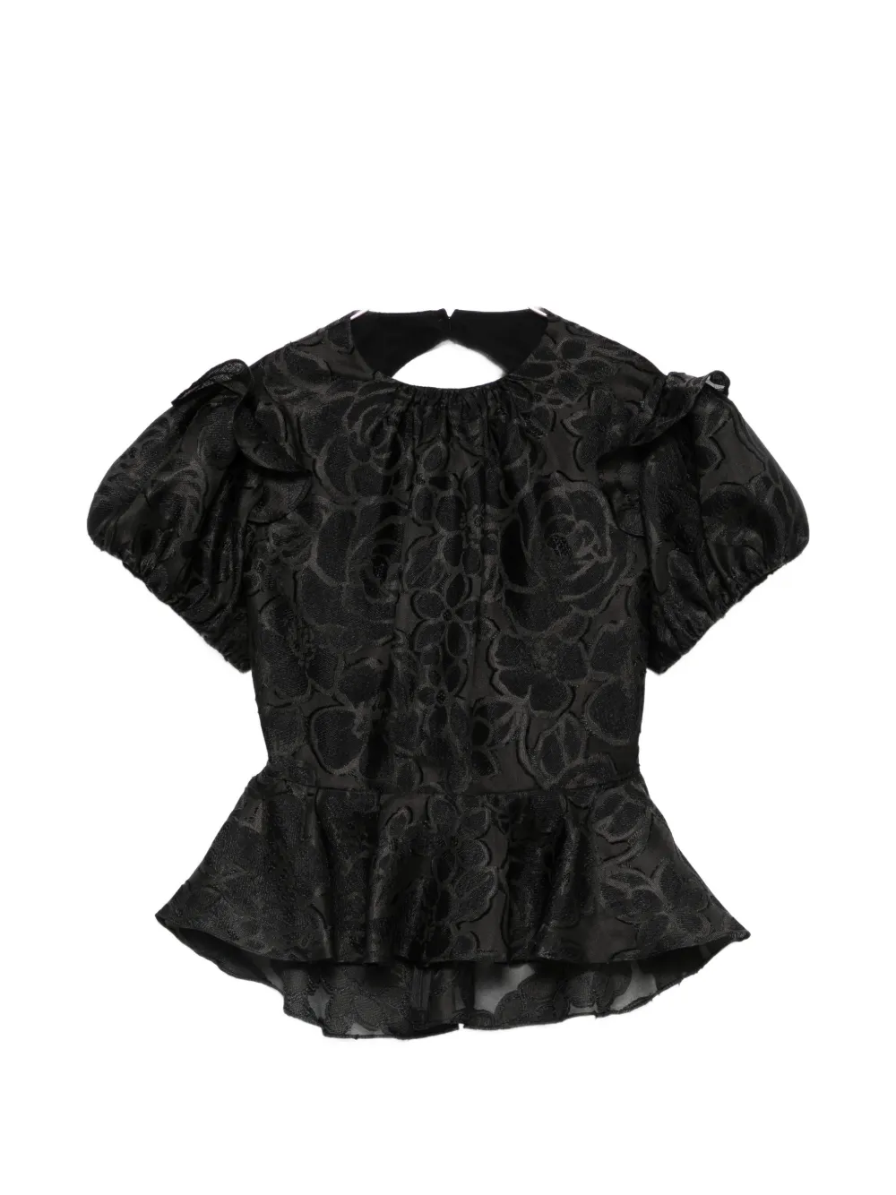Parlor floral-jacquard peplum-hem blouse - Nero