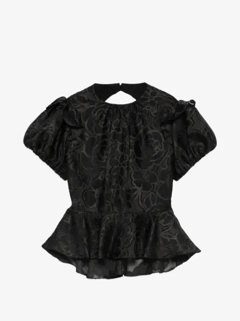 Parlor floral-jacquard peplum-hem blouse