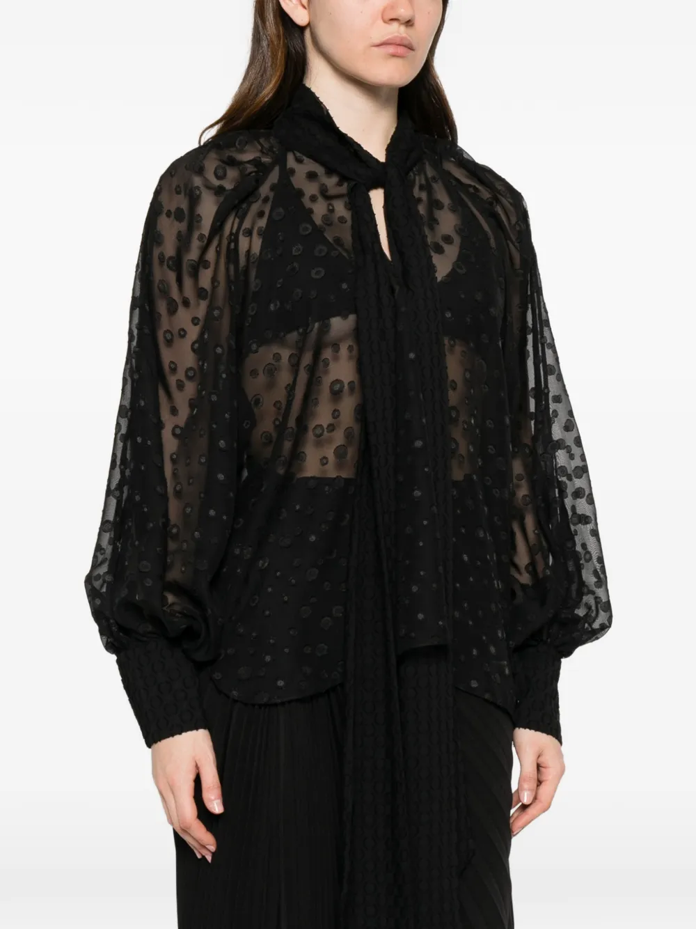  Parlor Blusa Con Cuello Lazado - Negro 
