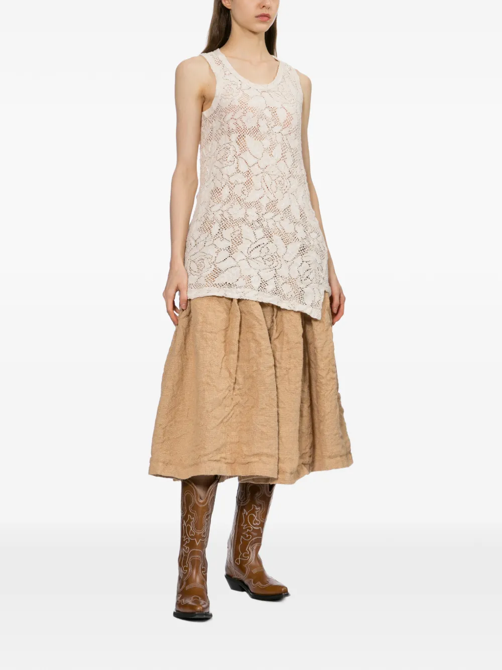Comme Des Garçons Top met bloemenkant Beige