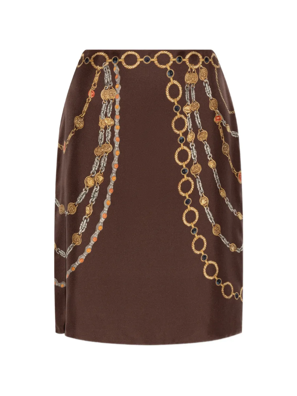 Versace chain-print silk skirt - Braun