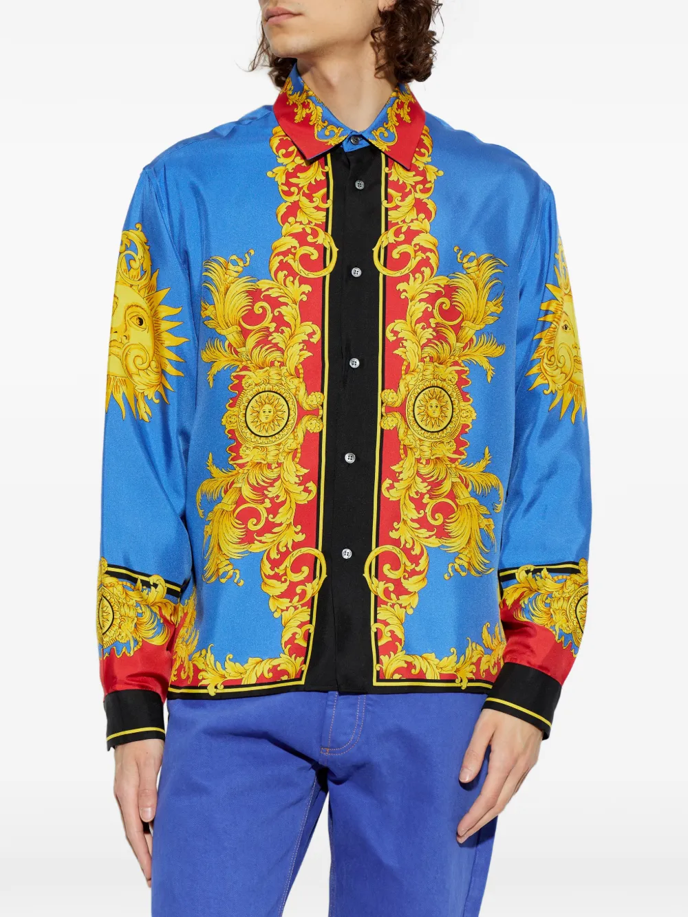 Versace Zijden overhemd met zonprint Blauw