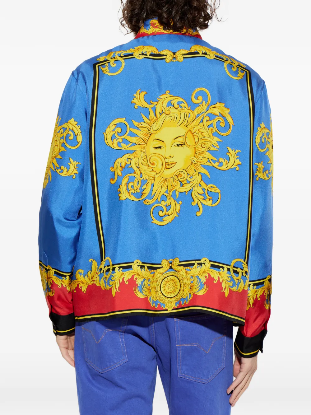 Versace Zijden overhemd met zonprint Blauw