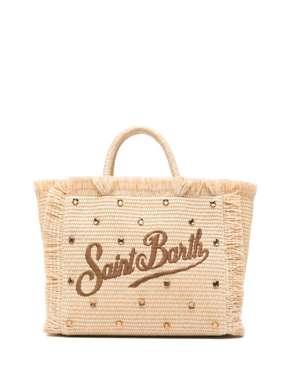 Mc2 Saint Barth Colette Crystal-embellished Frayed Tote Bag In Neutral