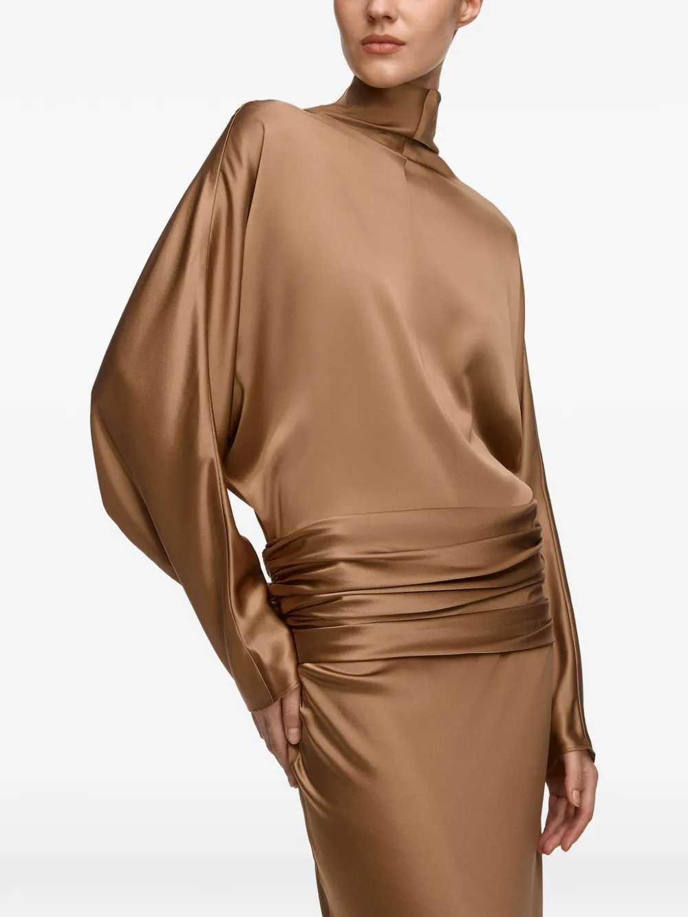 12 STOREEZ Gedrapeerde jurk Bruin