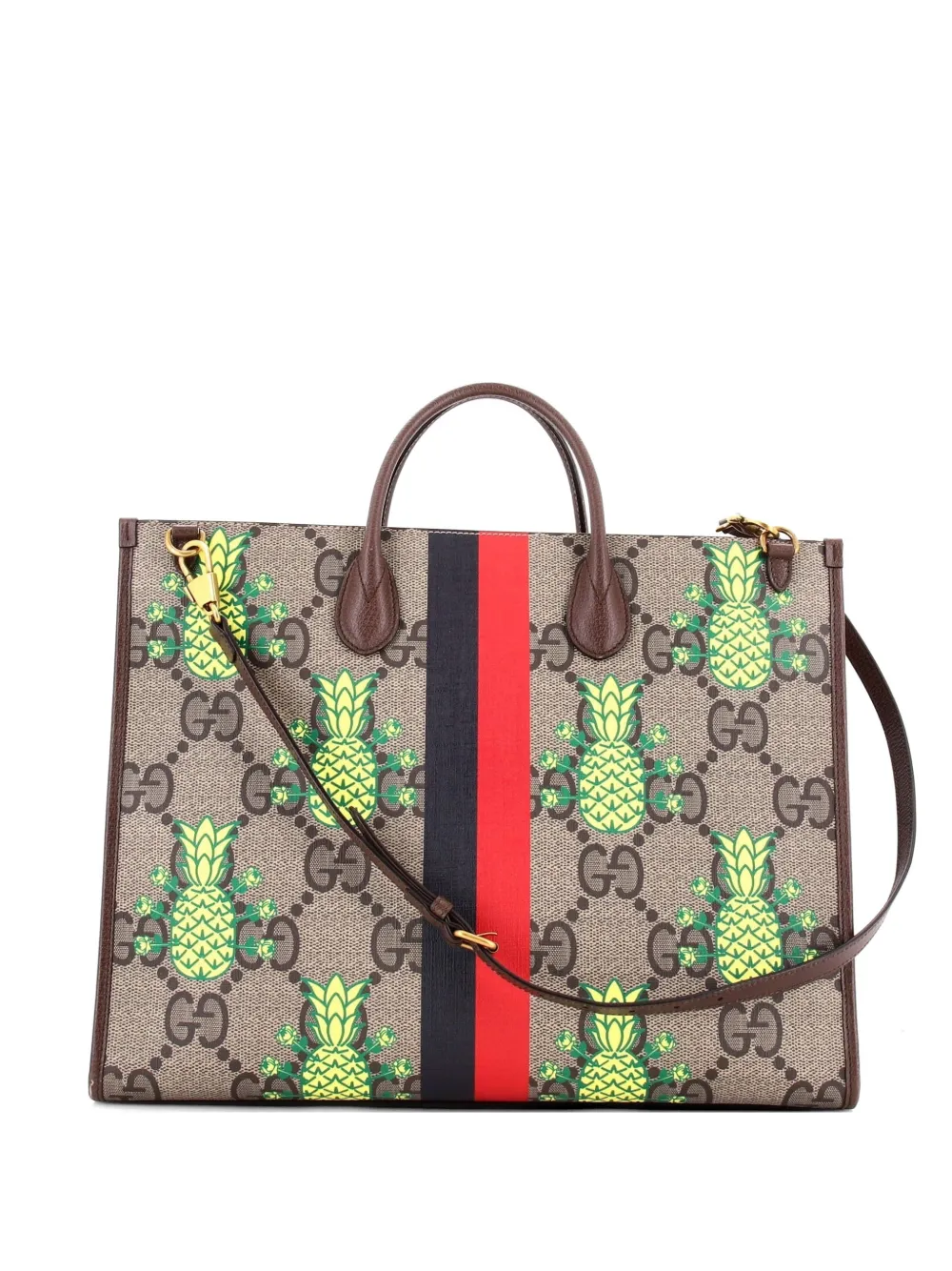 Gucci Pre-Owned Interlocking G Patch Convertible Tote Printed Jumbo GG Coated Canvas Medium satchel - Marrone