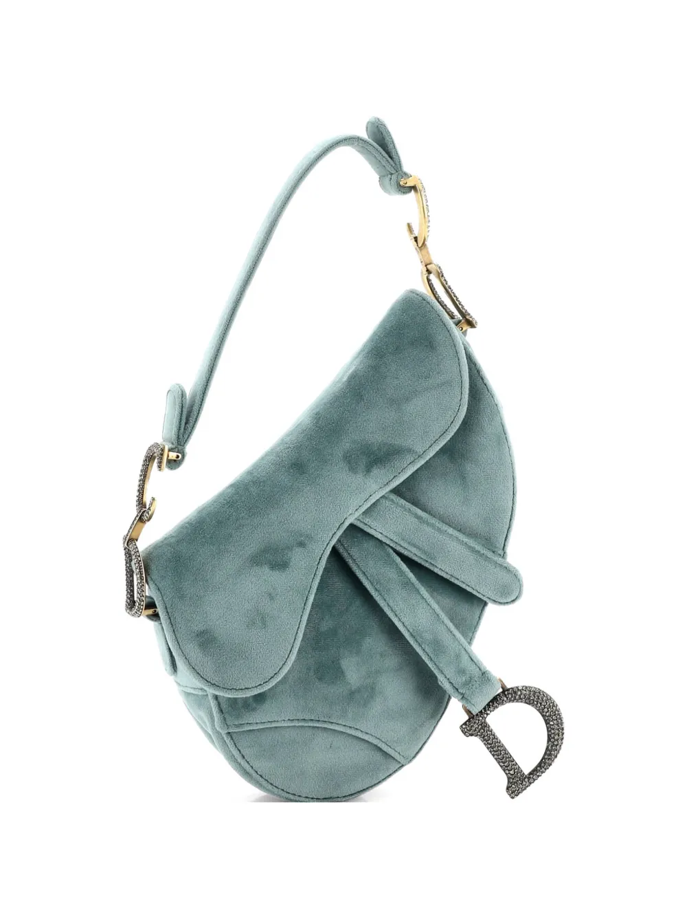 Christian Dior Pre-Owned Saddle Handbag Velvet with Crystals Mini shoulder bag - Grün