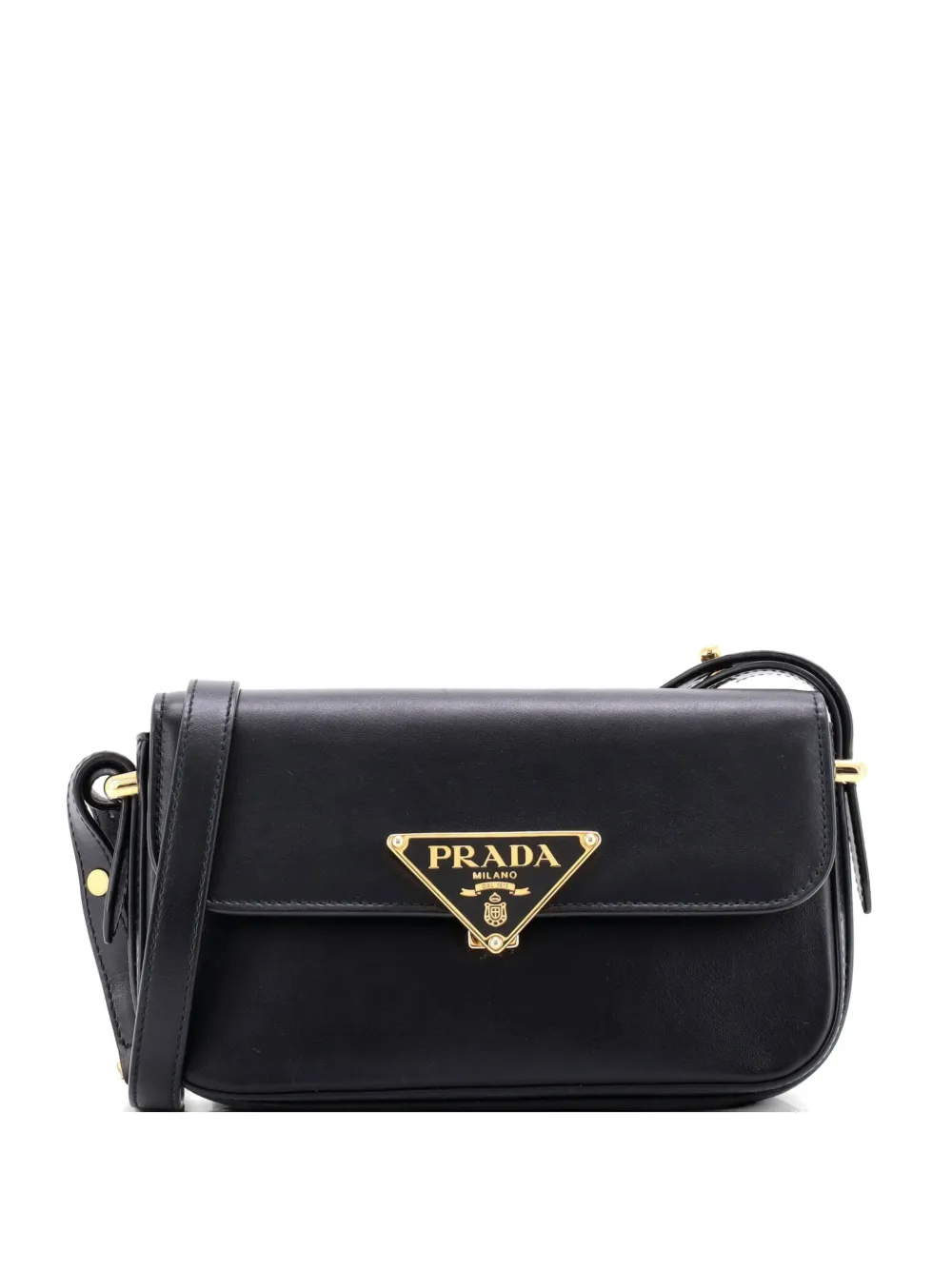 Prada Pre-Owned Embleme Triangle Logo Flap Bag Soft Calfskin East West shoulder bag - Nero
