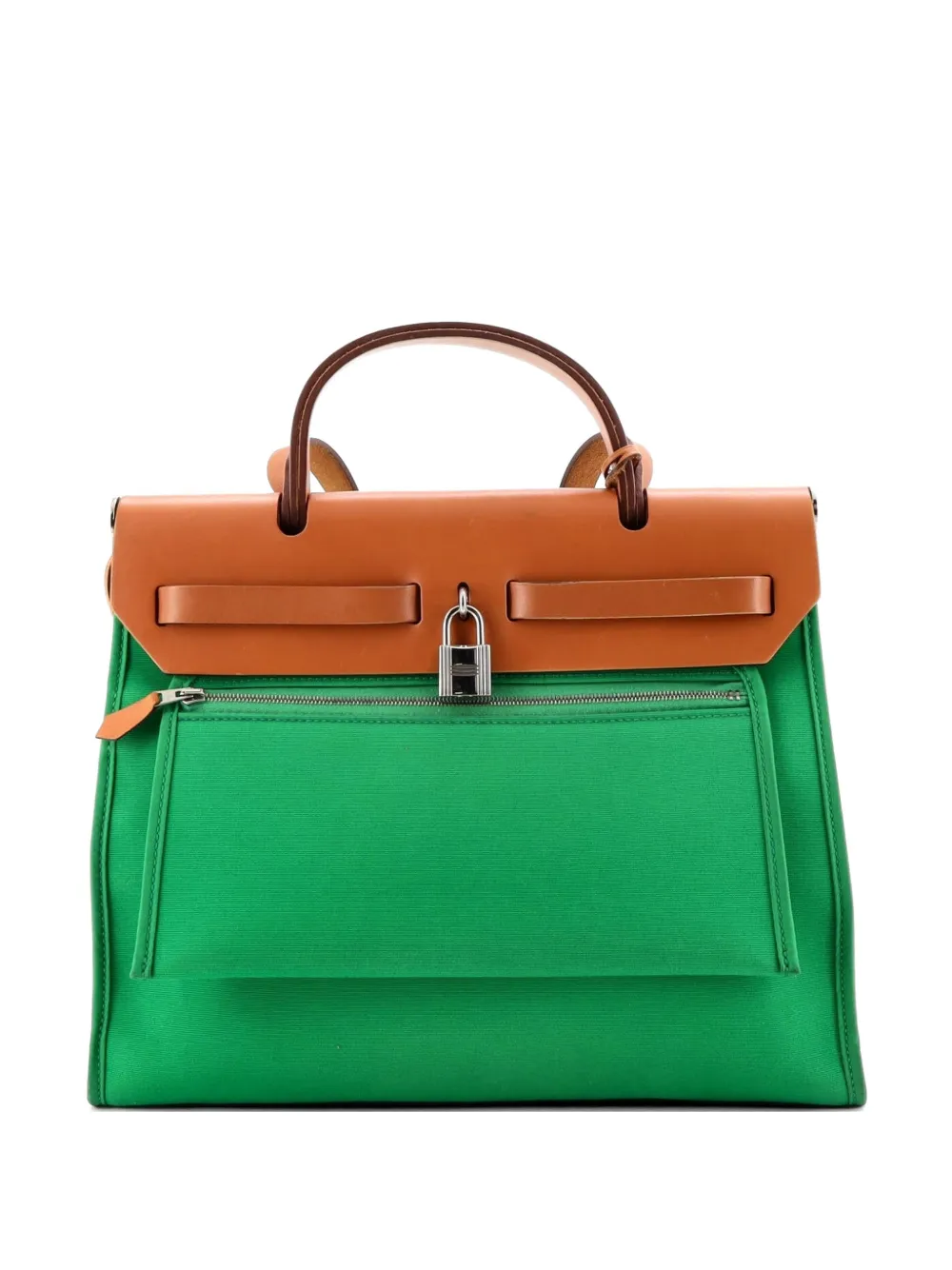 Hermès Pre-Owned Herbag Zip Berline Vache Canvas and Leather 31 shoulder bag - Verde