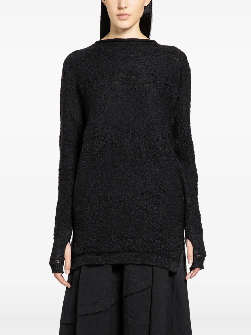 HALOS thumbhole rough sweater - Black