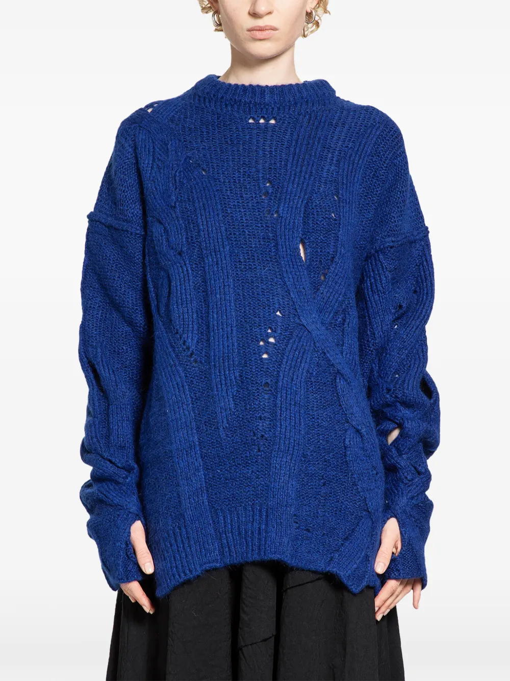 HALOS cables distressed sweater - Blau