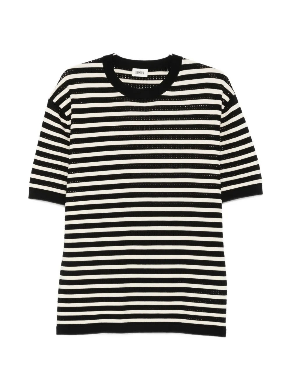 Drykorn stripe-pattern pointelle-knit T-shirt - Nero