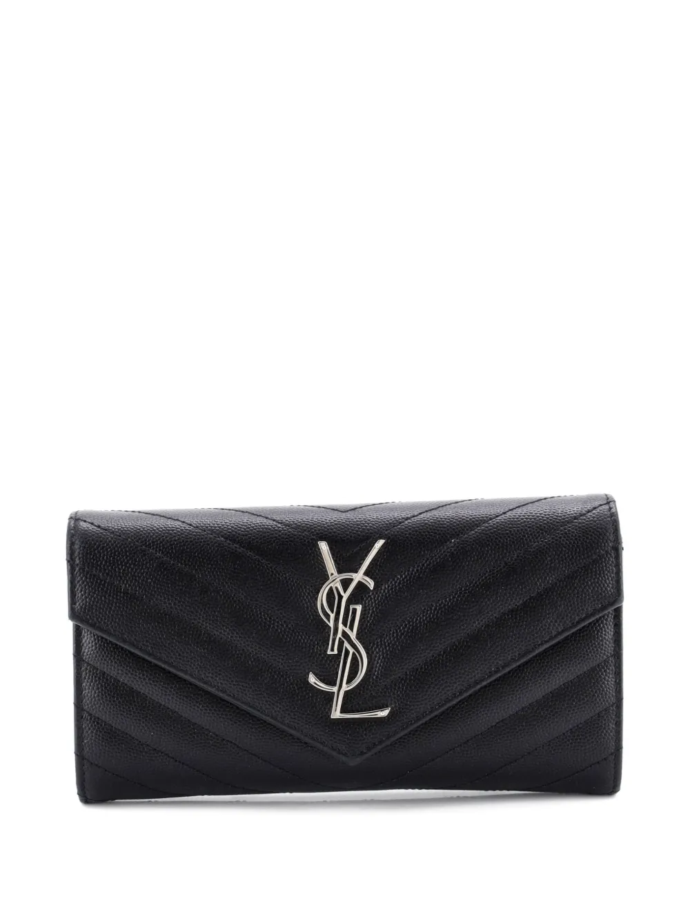 Saint Laurent Pre-Owned Classic Monogram Flap Wallet Matelasse Chevron Leather Large small wallets - Nero