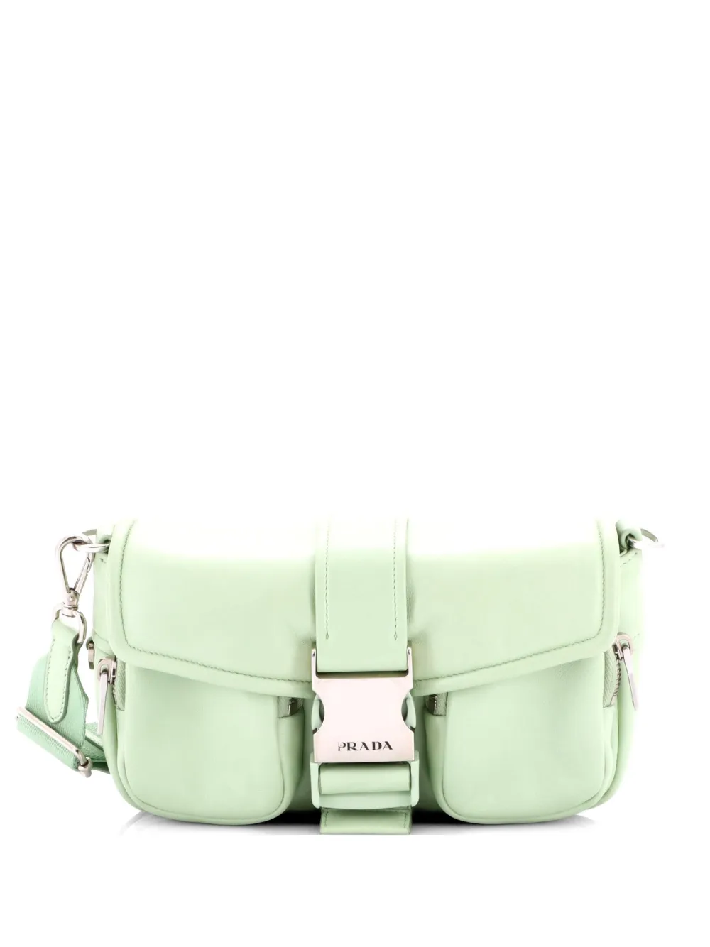Pre-owned Prada Padded Buckle Nappa Leather Small Crossbody Bag In Green