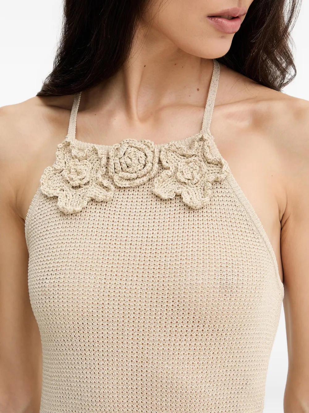 TWINSET Gehaakte jurk met bloem-applicatie Beige