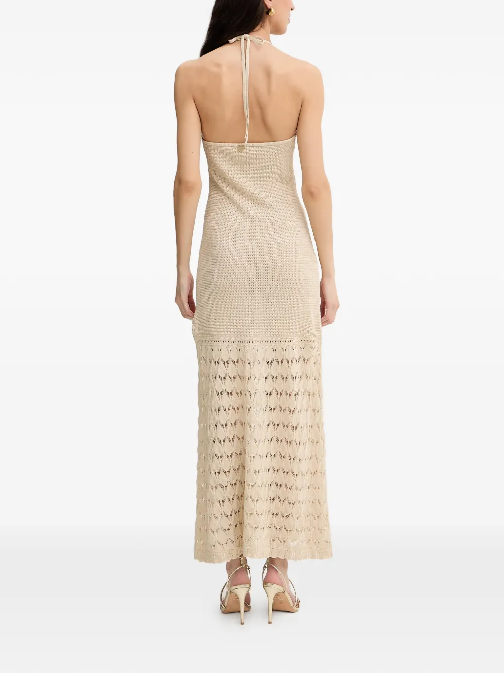 TWINSET Gehaakte jurk met bloem-applicatie Beige