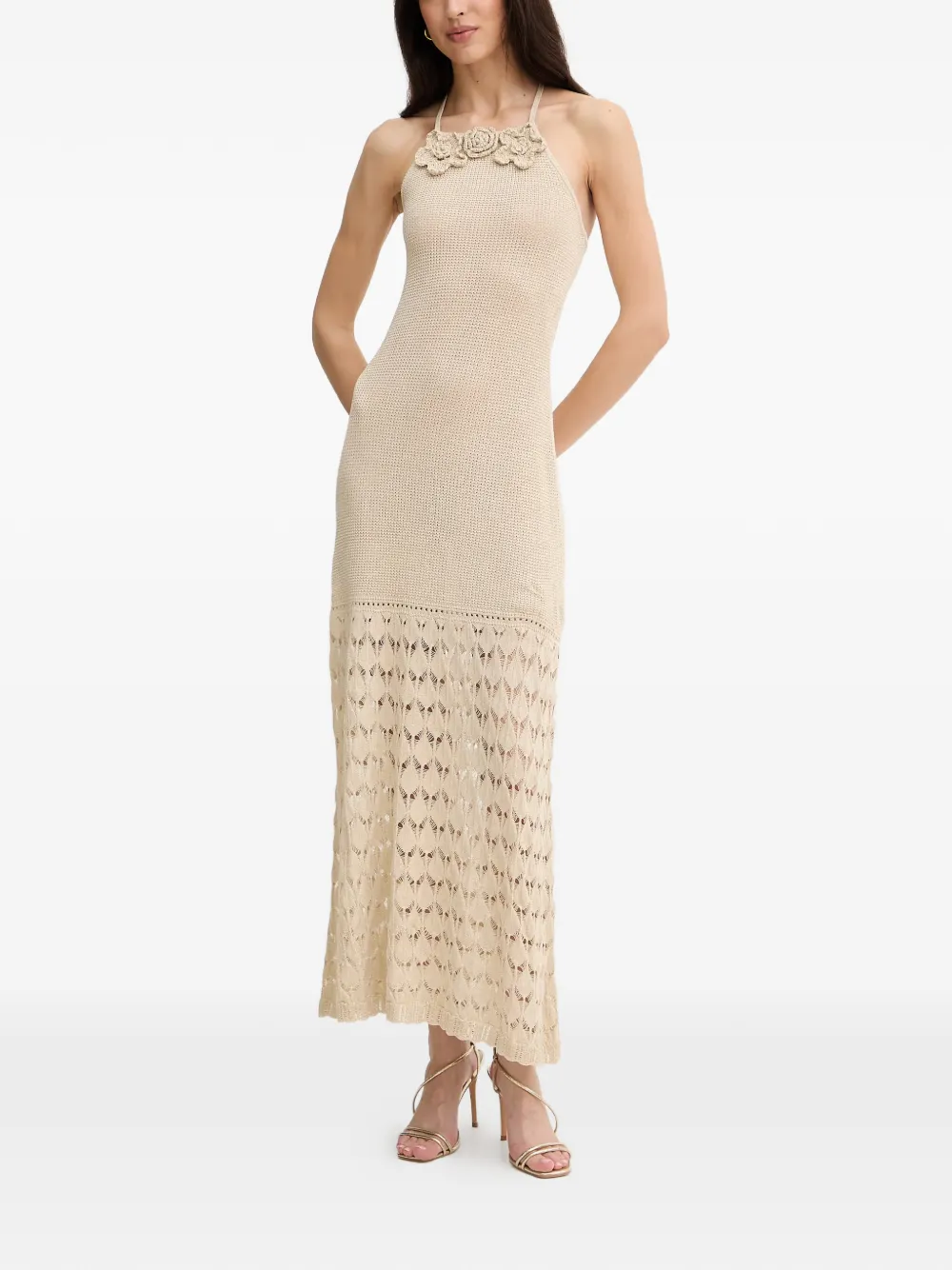 TWINSET Gehaakte jurk met bloem-applicatie Beige