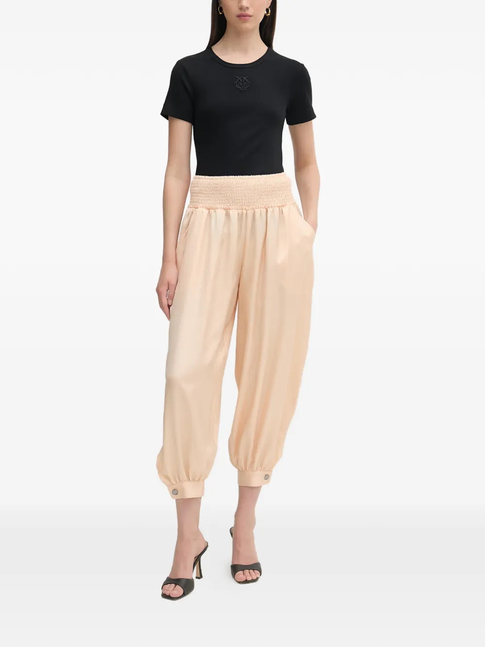 PINKO Broek met gesmockte taille en knopen Beige