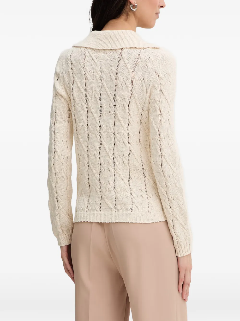 TWINSET Kabelgebreide trui met polokraag en broche Beige