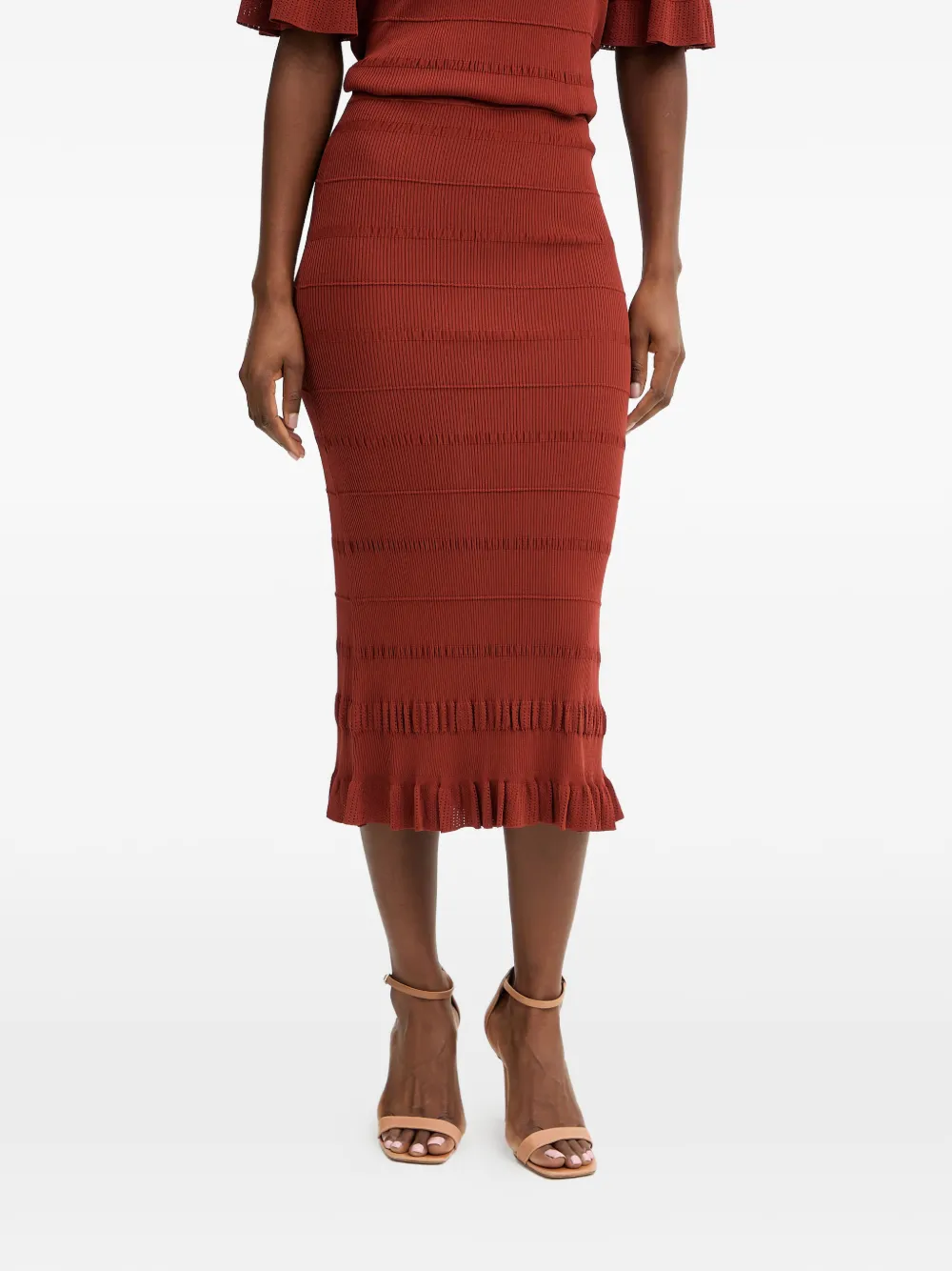 TWINSET Gonna midi con ruches - Marrone
