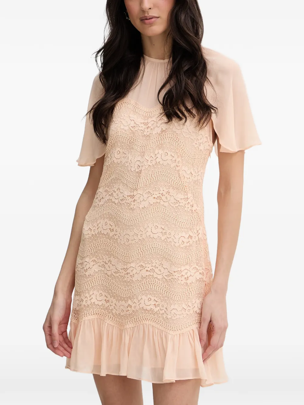 TWINSET Jurk met ruches en kanten vlakken Beige