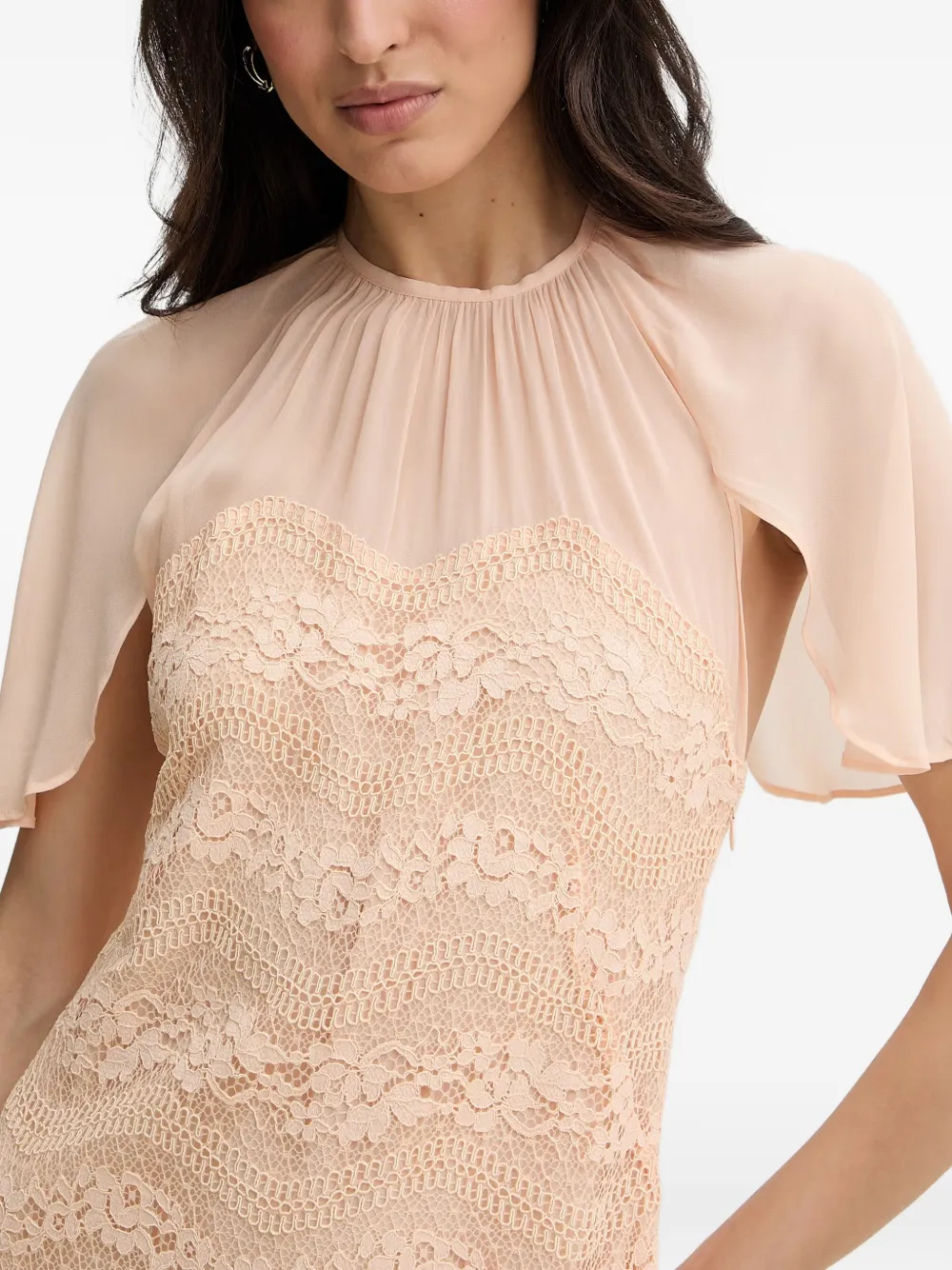 TWINSET Jurk met ruches en kanten vlakken Beige