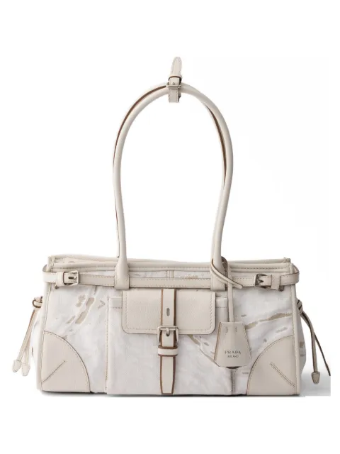 Prada Prada Bonnie medium printed linen and leather handbag