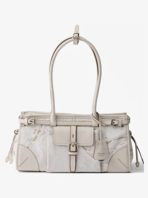 Prada Bonnie medium printed linen and leather handbag