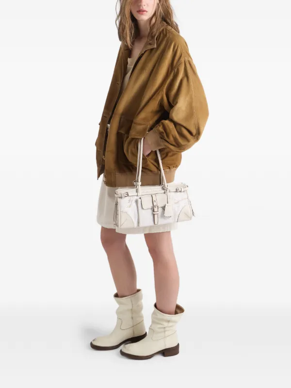 Prada Bonnie Medium Printed Linen And Leather Handbag | Neutrals