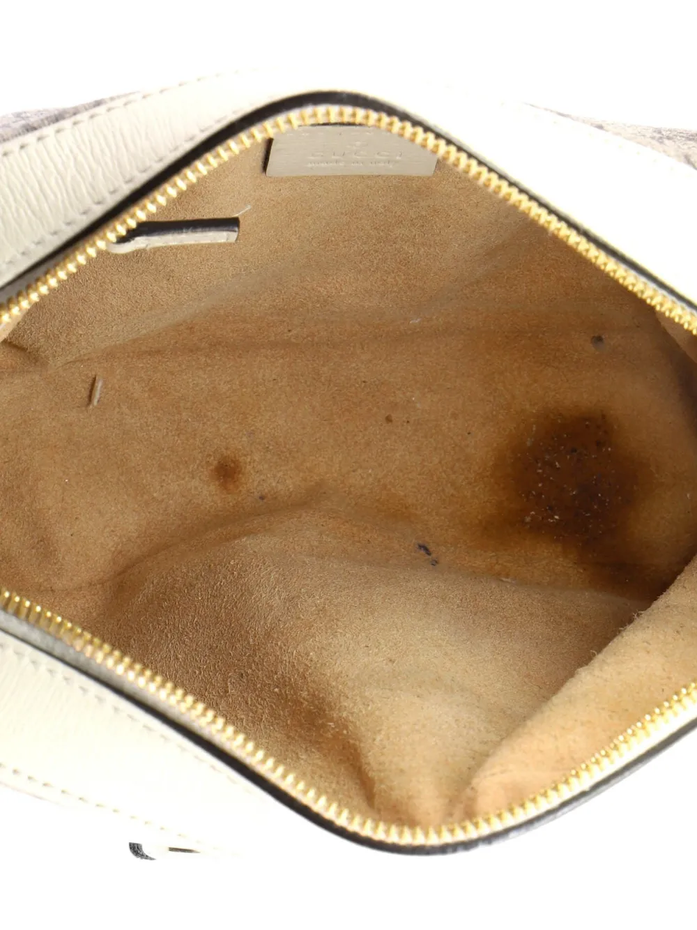 Gucci Pre-owned Horsebit 1955 Flap Pocket Camera Bag GG Coated Canvas and Leather Small Crossbody Bag in White, view 5