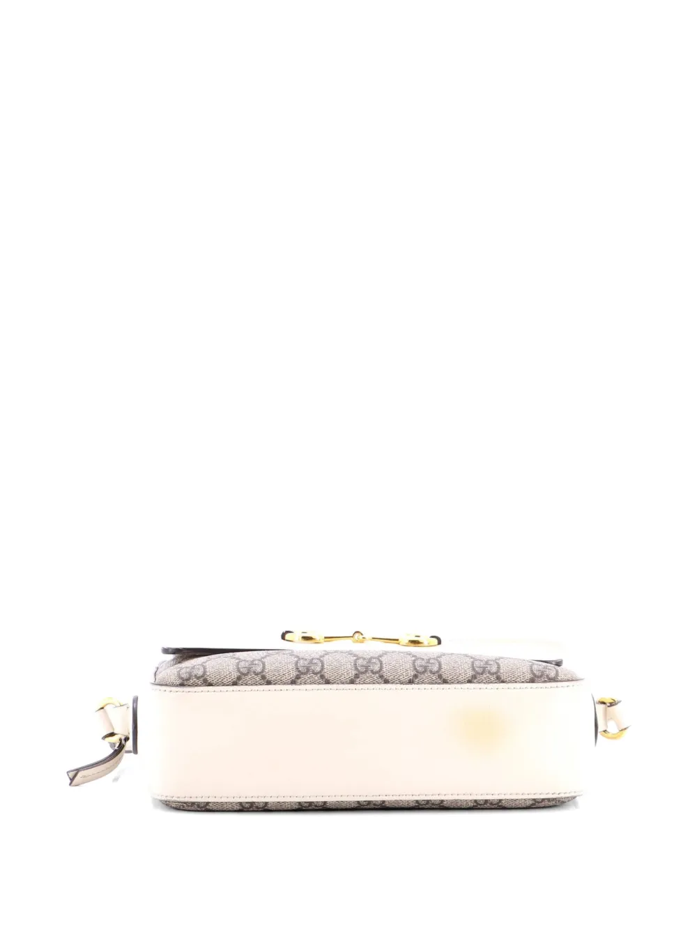 Gucci Pre-owned Horsebit 1955 Flap Pocket Camera Bag GG Coated Canvas and Leather Small Crossbody Bag in White, view 4