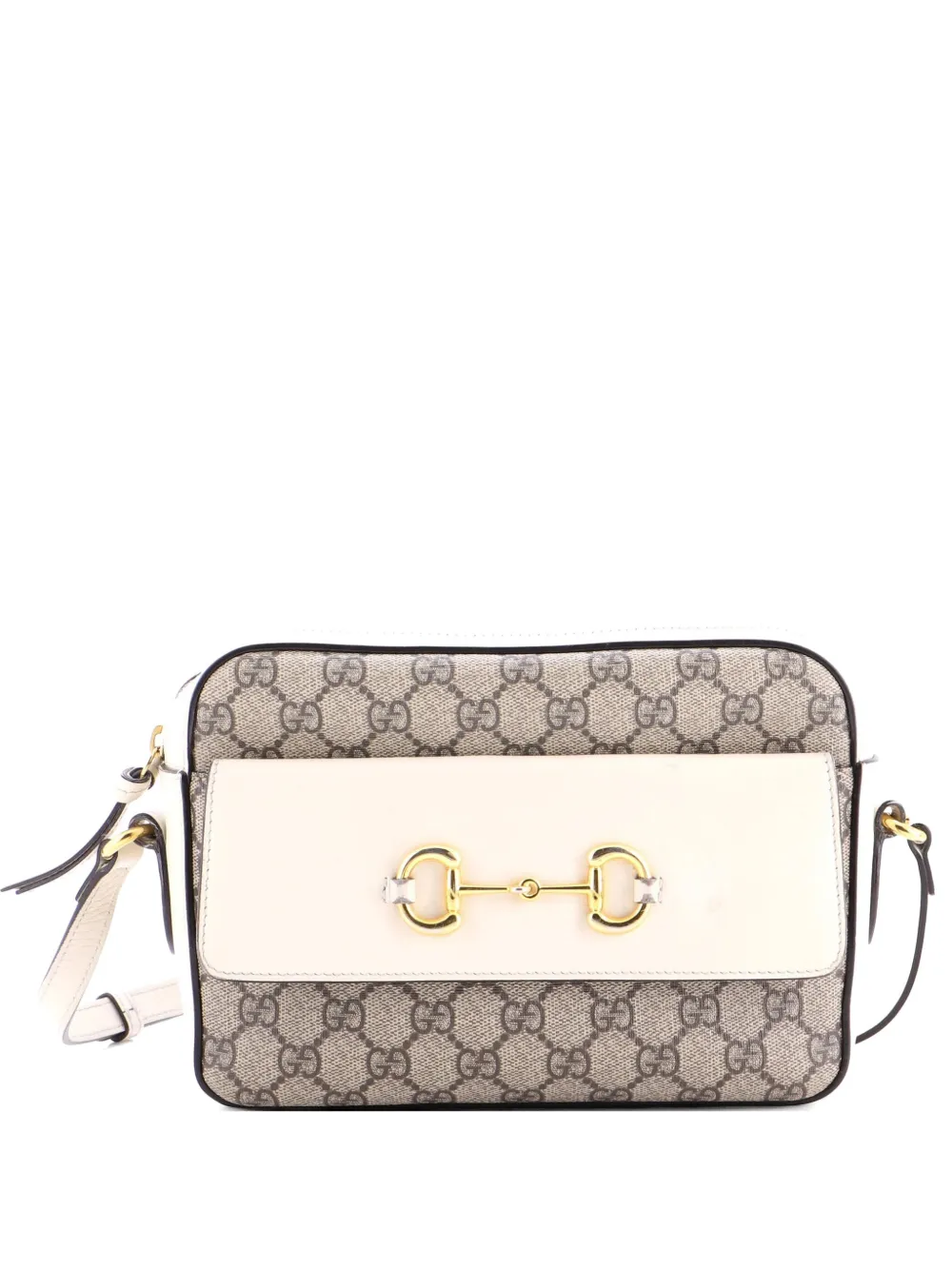 Gucci Pre-Owned Horsebit 1955 Flap Pocket Camera Bag GG Coated Canvas and Leather Small crossbody bag - Bianco