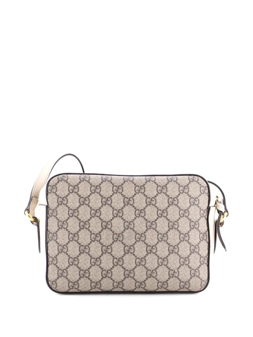 Gucci Pre-owned Horsebit 1955 Flap Pocket Camera Bag GG Coated Canvas and Leather Small Crossbody Bag in White, view 2