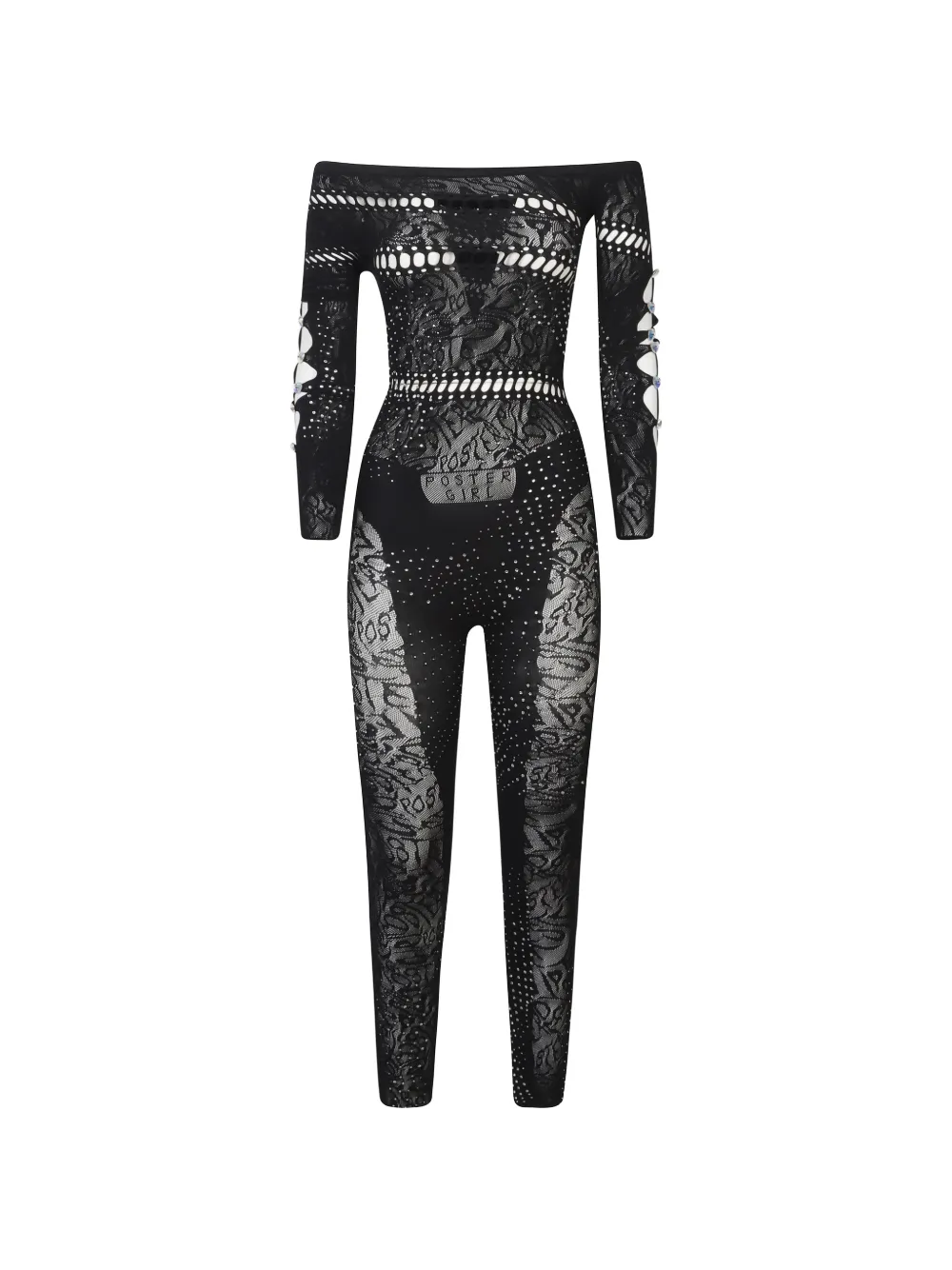 POSTER GIRL off-shoulder lace jumpsuit - Nero