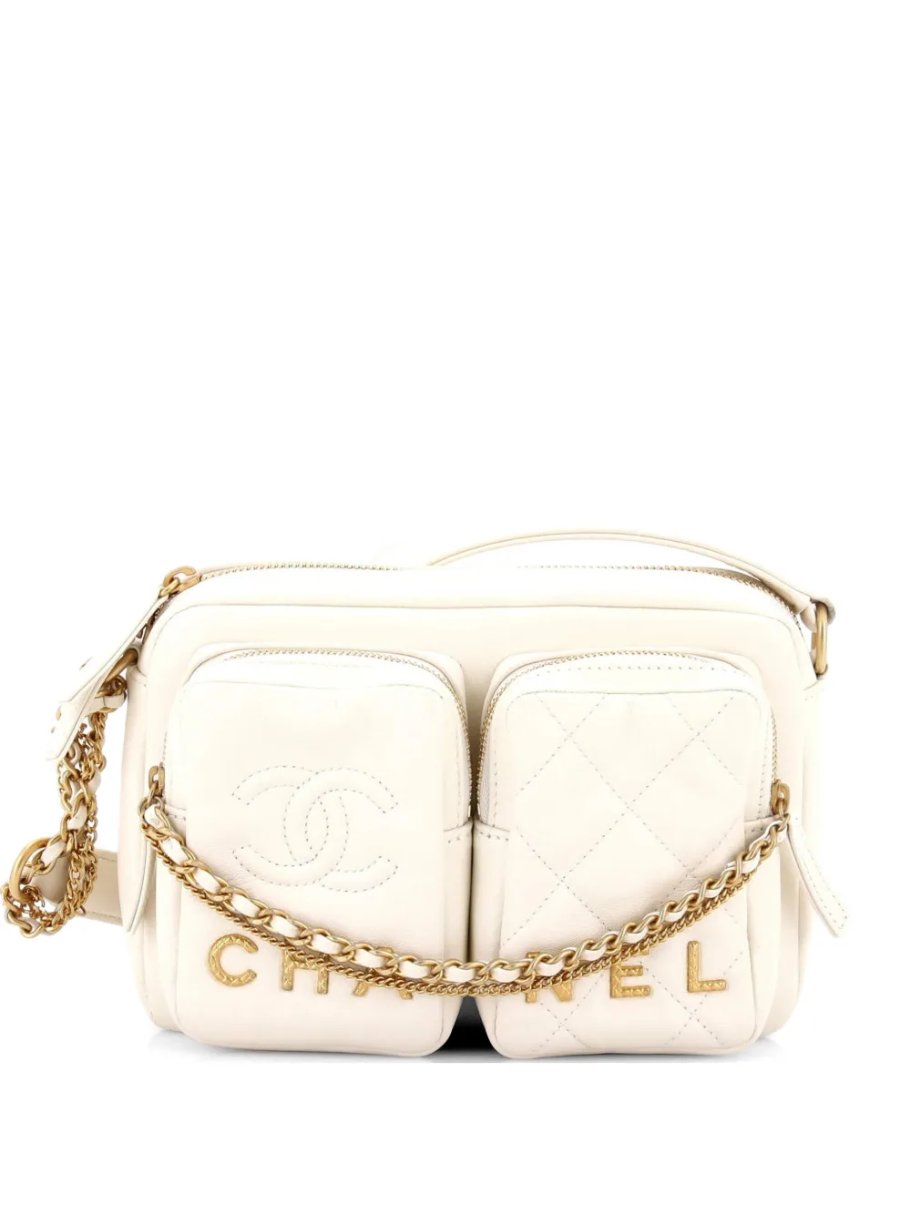 CHANEL Pre-Owned Logo Twin Pockets Chain Camera Case Quilted Calfskin Small shoulder bag - Toni neutri