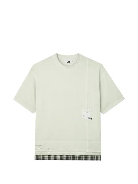 izzue check-trim distressed T-shirt