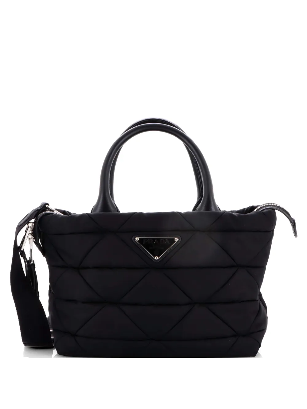 Prada Pre-Owned Padded Tote Bag Quilted Re-Nylon with Leather Small satchel - Nero