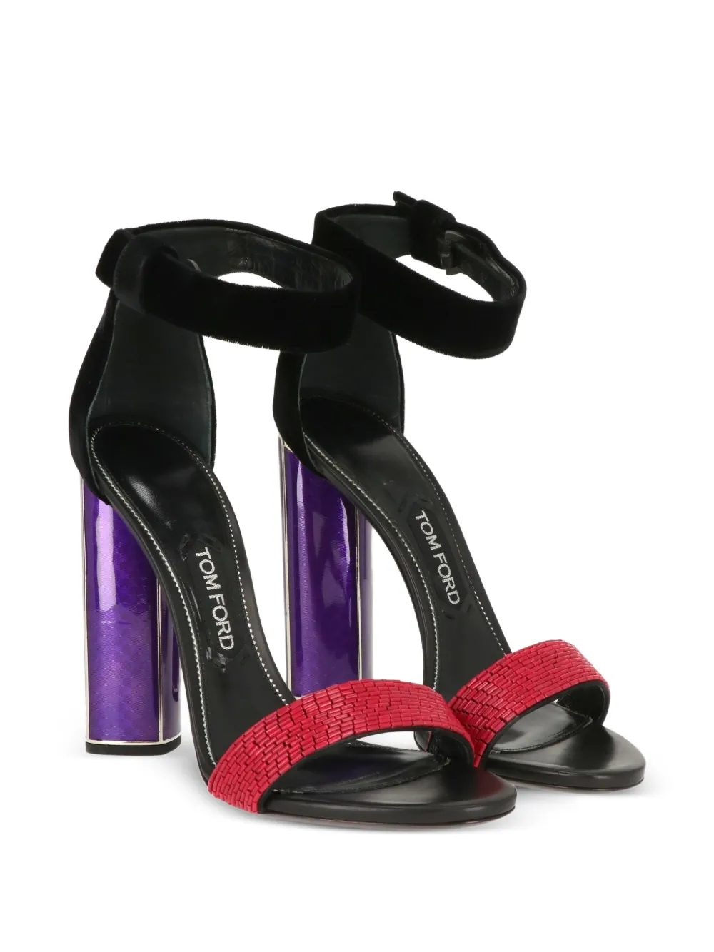 TOM FORD beaded-strap block-heel sandals Zwart