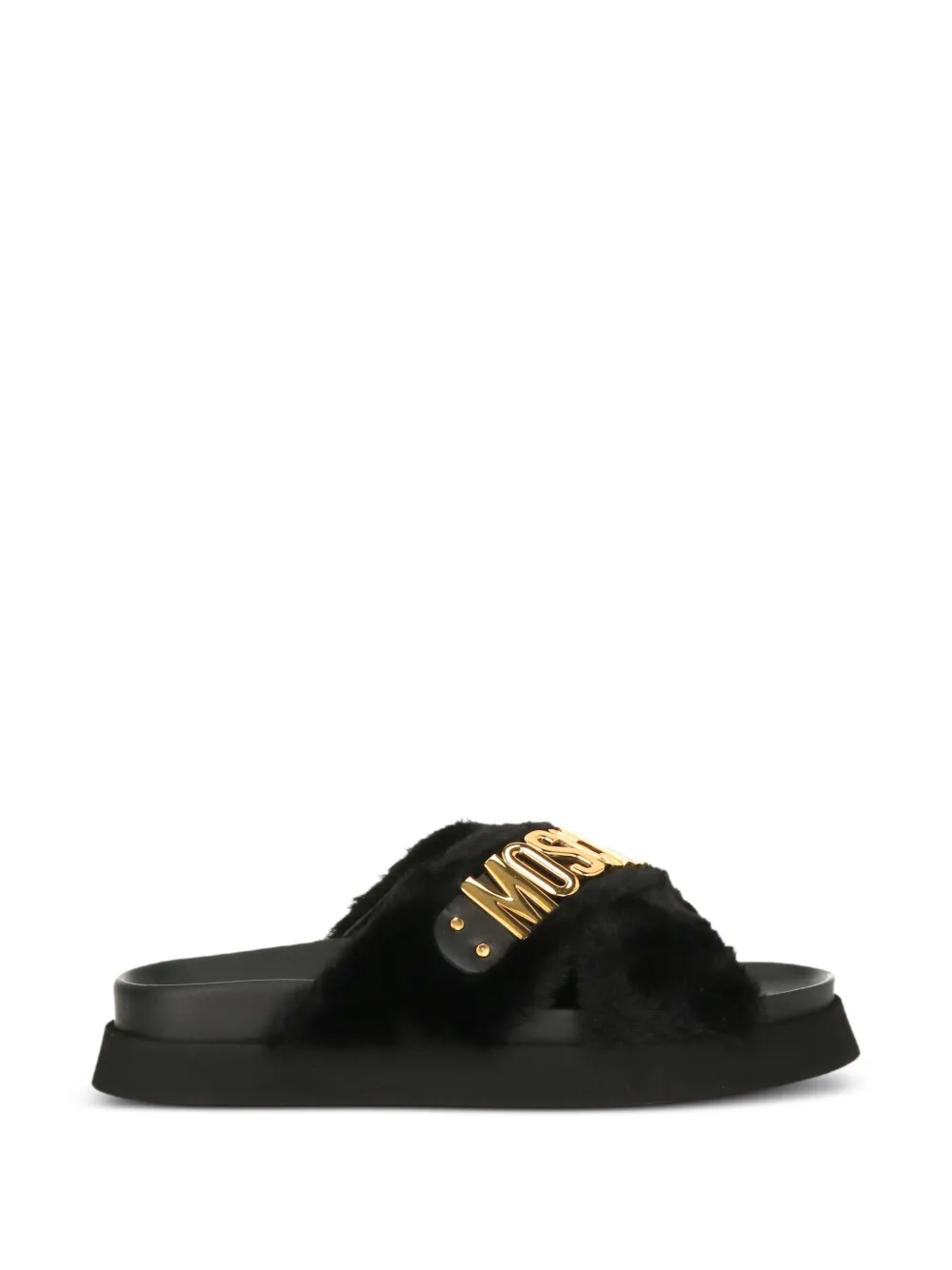 Moschino logo faux-fur sandals - Nero