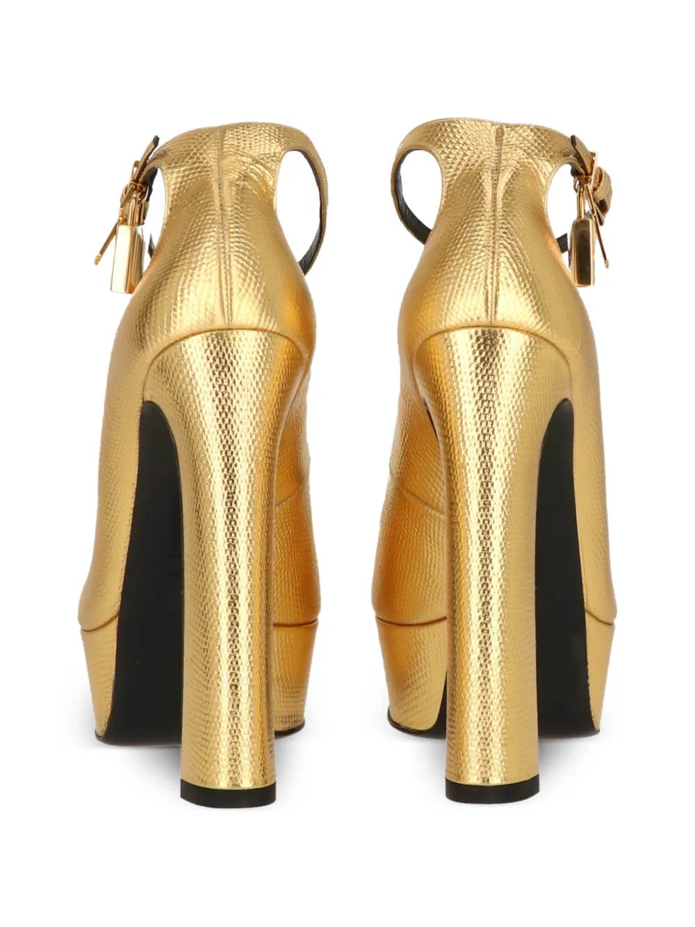 TOM FORD Padlock Peep-toe Platform Pumps in Gold, view 3