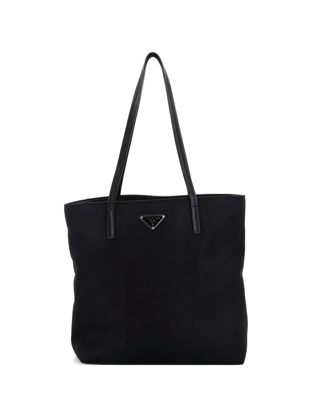 Pre-owned Prada Padded Open Tessuto With Saffiano Leather Medium Tote Bag In Black