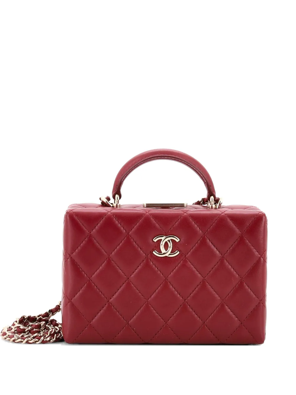 CHANEL Pre-Owned Top Handle Box Bag Quilted Lambskin Small satchel - Rosso