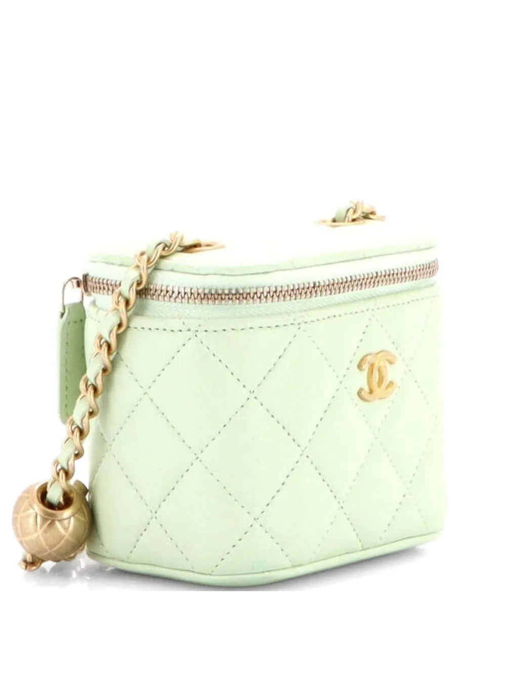 CHANEL Pre-Owned Pearl Crush Vanity Case with Chain Quilted Lambskin Mini clutch bag - Verde